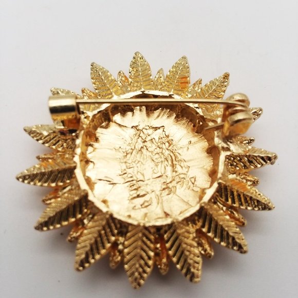 Sunflower Brooch Enamel Rhinestone Pin Stylish Glam Fashion Summer Sunshine - Picture 2 of 4